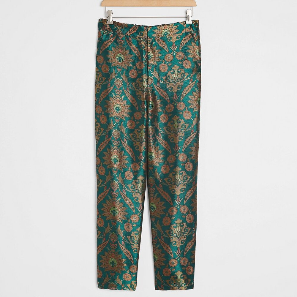 Floral Patterned Green and Gold Pants